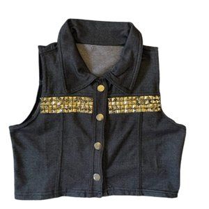 Sleeveless Crop Top Vest with Gold Pyramid Studs. 4 front fasteners.  Size M